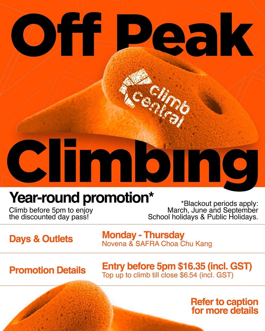 Our Off Peak Climbing Promo is BACK! π€© Starting 24th FEB 2026, come climb during our off-peak perio