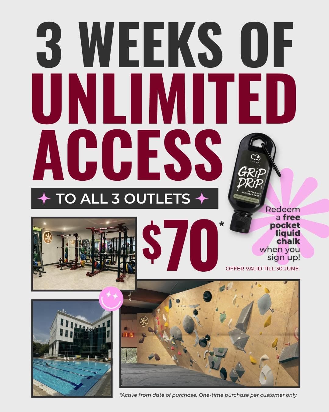 UNLIMITED CLIMBS & WORKOUTS. UNLIMITED GOOD TIMES. ๐ฅ
From 8-30 June, enjoy 3 Weeks of Unlimited Ac